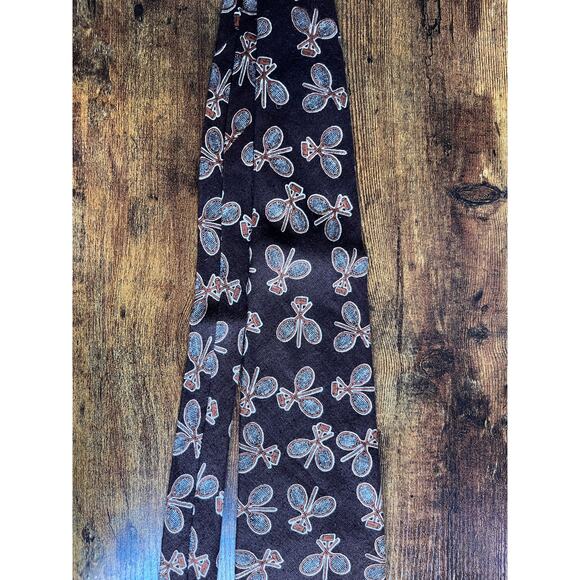 1970s Resilio Brown Orange Tennis Croquet Sports Academic Old Money Linen Tie - Picture 4 of 10
